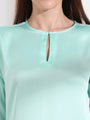 Summer Satin Mint Green Mandarin Collar Button Tunic