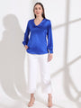 Summer Satin Royal Blue Peter Pan Collar Top