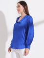 Summer Satin Royal Blue Peter Pan Collar Top