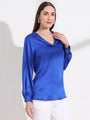 Summer Satin Royal Blue Peter Pan Collar Top