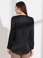 Summer Satin Black Mandarin Collar Button Tunic