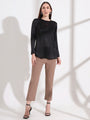 Summer Satin Black Mandarin Collar Button Tunic