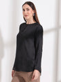 Summer Satin Black Mandarin Collar Button Tunic