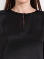 Summer Satin Black Mandarin Collar Button Tunic