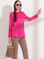 Summer Satin Magenta Mandarin Collar Button Tunic