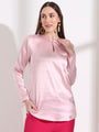 Summer Satin Light Pink Mandarin Collar Button Tunic