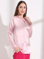 Summer Satin Light Pink Mandarin Collar Button Tunic