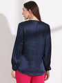 Summer Satin Navy Peter Pan Collar Top