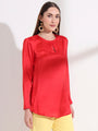 Summer Satin Red Mandarin Collar Button Tunic