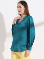 Summer Satin Peacock Peter Pan Collar Top