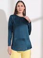 Summer Satin Deep Teal Mandarin Collar Button Tunic