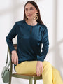 Summer Satin Deep Teal Mandarin Collar Button Tunic