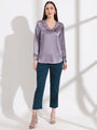 Summer Satin Bluish Grey Peter Pan Collar Top
