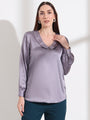Summer Satin Bluish Grey Peter Pan Collar Top