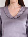 Summer Satin Bluish Grey Peter Pan Collar Top