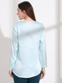 Summer Satin Light Cyan Mandarin Collar Button Tunic