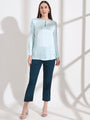 Summer Satin Light Cyan Mandarin Collar Button Tunic