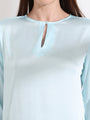 Summer Satin Light Cyan Mandarin Collar Button Tunic