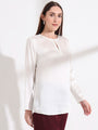 Summer Satin Off White Mandarin Collar Button Tunic