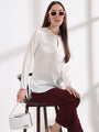 Summer Satin Off White Mandarin Collar Button Tunic