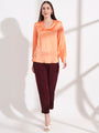 Summer Satin Crimson Orange Peter Pan Collar Top
