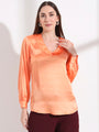 Summer Satin Crimson Orange Peter Pan Collar Top