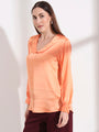 Summer Satin Crimson Orange Peter Pan Collar Top