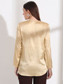 Summer Satin Gold Mandarin Collar Button Tunic