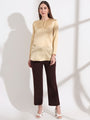 Summer Satin Gold Mandarin Collar Button Tunic
