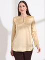 Summer Satin Gold Mandarin Collar Button Tunic
