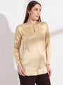 Summer Satin Gold Mandarin Collar Button Tunic