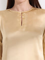 Summer Satin Gold Mandarin Collar Button Tunic
