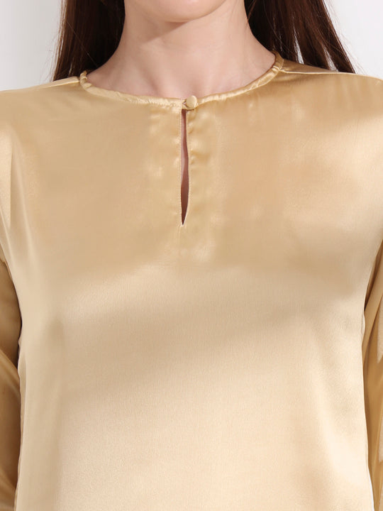 Summer Satin Gold Mandarin Collar Button Tunic