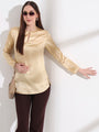 Summer Satin Gold Mandarin Collar Button Tunic