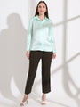 Mint Green Regular Fit Solid Satin Shirt