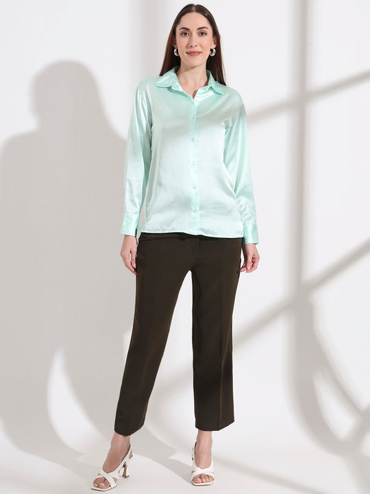 Mint Green Regular Fit Solid Satin Shirt