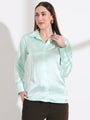Mint Green Regular Fit Solid Satin Shirt