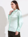 Mint Green Regular Fit Solid Satin Shirt