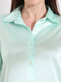 Mint Green Regular Fit Solid Satin Shirt