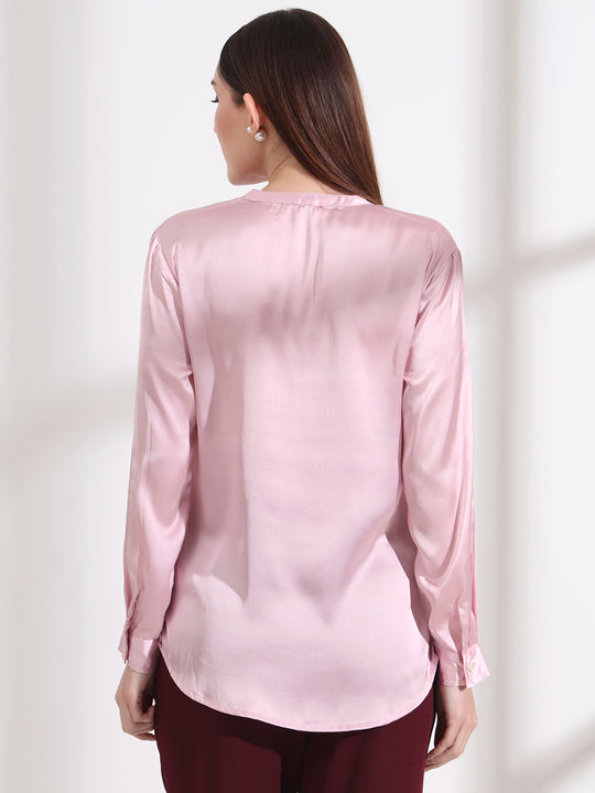 Summer Satin Light Pink Front Pleated Tunic