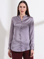 Summer Satin Bluish Grey Mandarin Collar Shirt