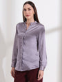 Summer Satin Bluish Grey Mandarin Collar Shirt