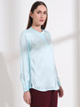 Summer Satin Light Cyan Front Pleated Tunic