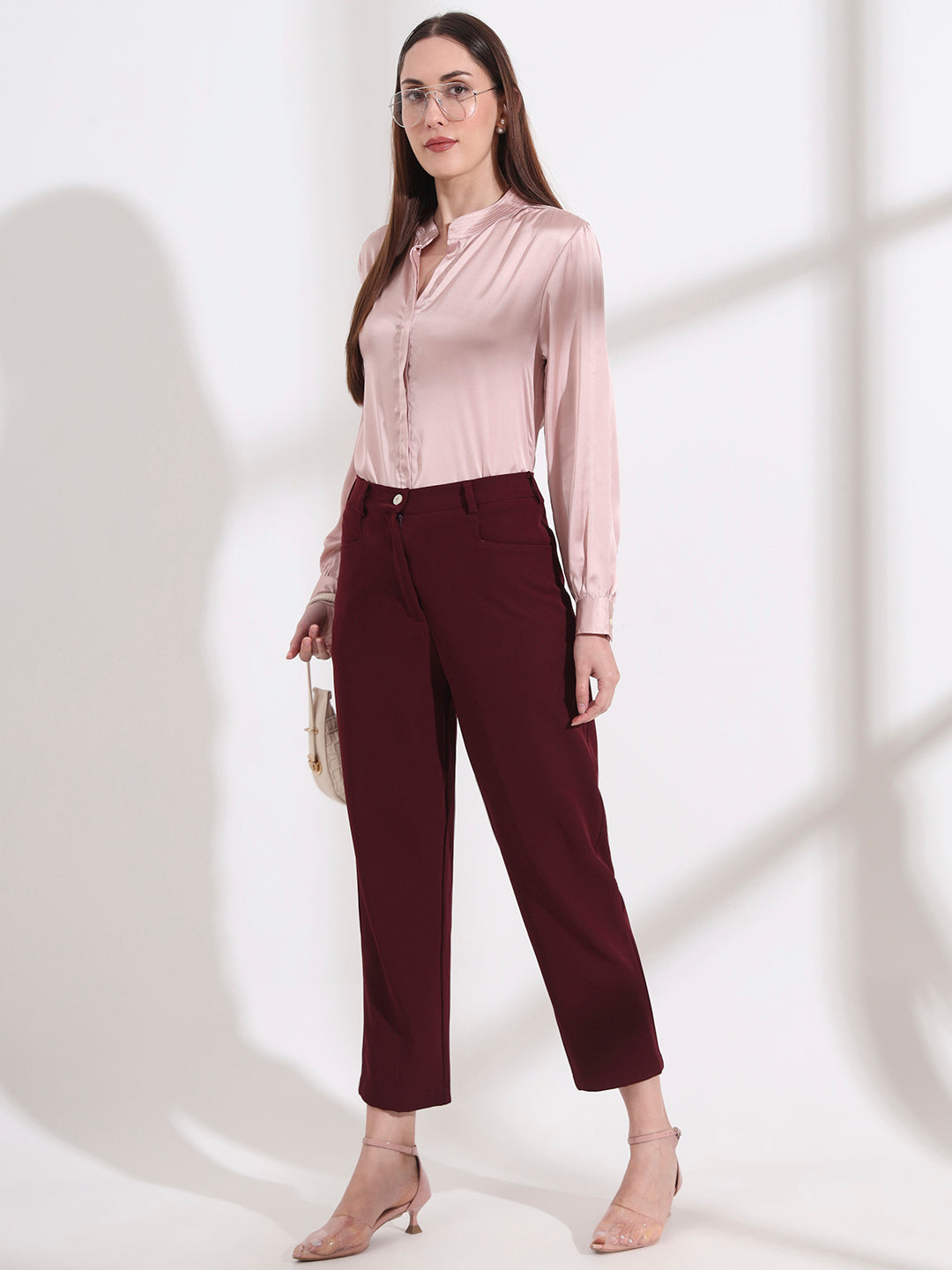 Summer Satin Orchid Pink Mandarin Collar Shirt