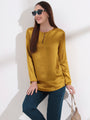 Womens Premium Summer Satin Mettalic Gold Mandarin Collar Button Tunic