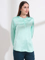 Summer Satin Mint Green Front Pleated Tunic