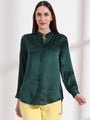 Summer Satin Emerald Green Mandarin Collar Shirt