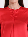 Summer Satin Red Front Pleated Tunic