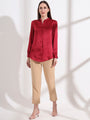 Summer Satin Maroon Mandarin Collar Shirt