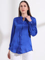 Summer Satin Royal Blue Mandarin Collar Shirt